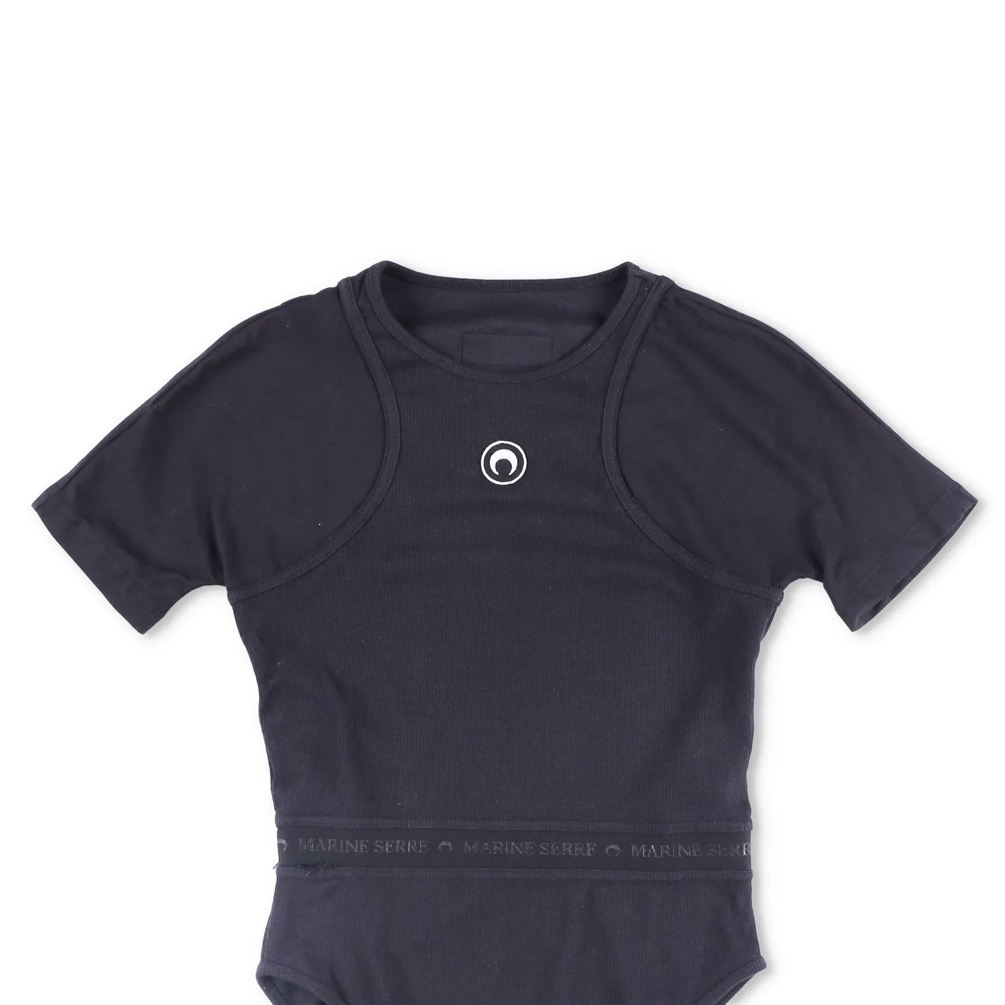 MARINE SERRE Womens Organic Cotton Rib 2X2 One-Piece Bodysuit Black L RRP 260 — View 2
