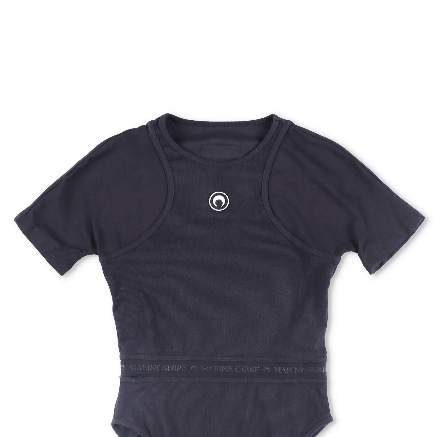 MARINE SERRE Womens Organic Cotton Rib 2X2 One-Piece Bodysuit Black L RRP 260 — View 2