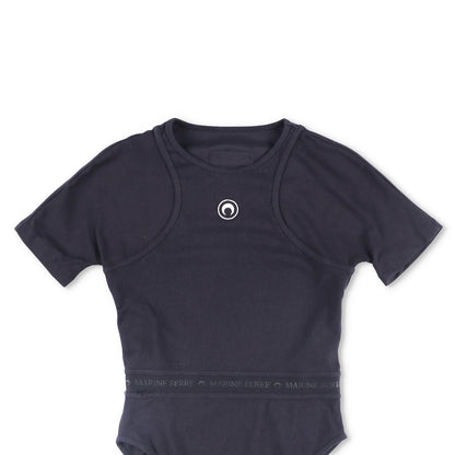 MARINE SERRE Womens Organic Cotton Rib 2X2 One-Piece Bodysuit Black L RRP 260 — View 2