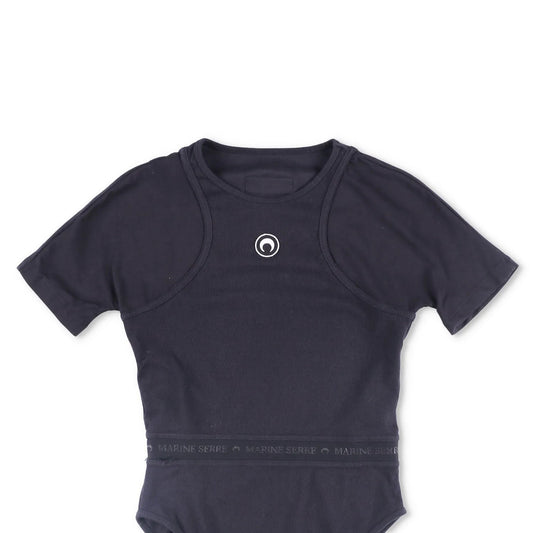 MARINE SERRE Womens Organic Cotton Rib 2X2 One-Piece Bodysuit Black L RRP 260 — View 2