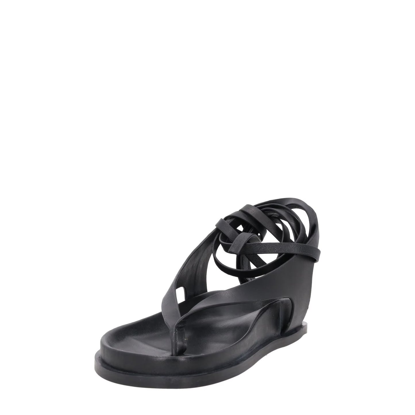 AEMERY Womens Shel Flat Thong Sandal Leather Black Ankle Tie Comfort UK 4 RRP157 — View 3