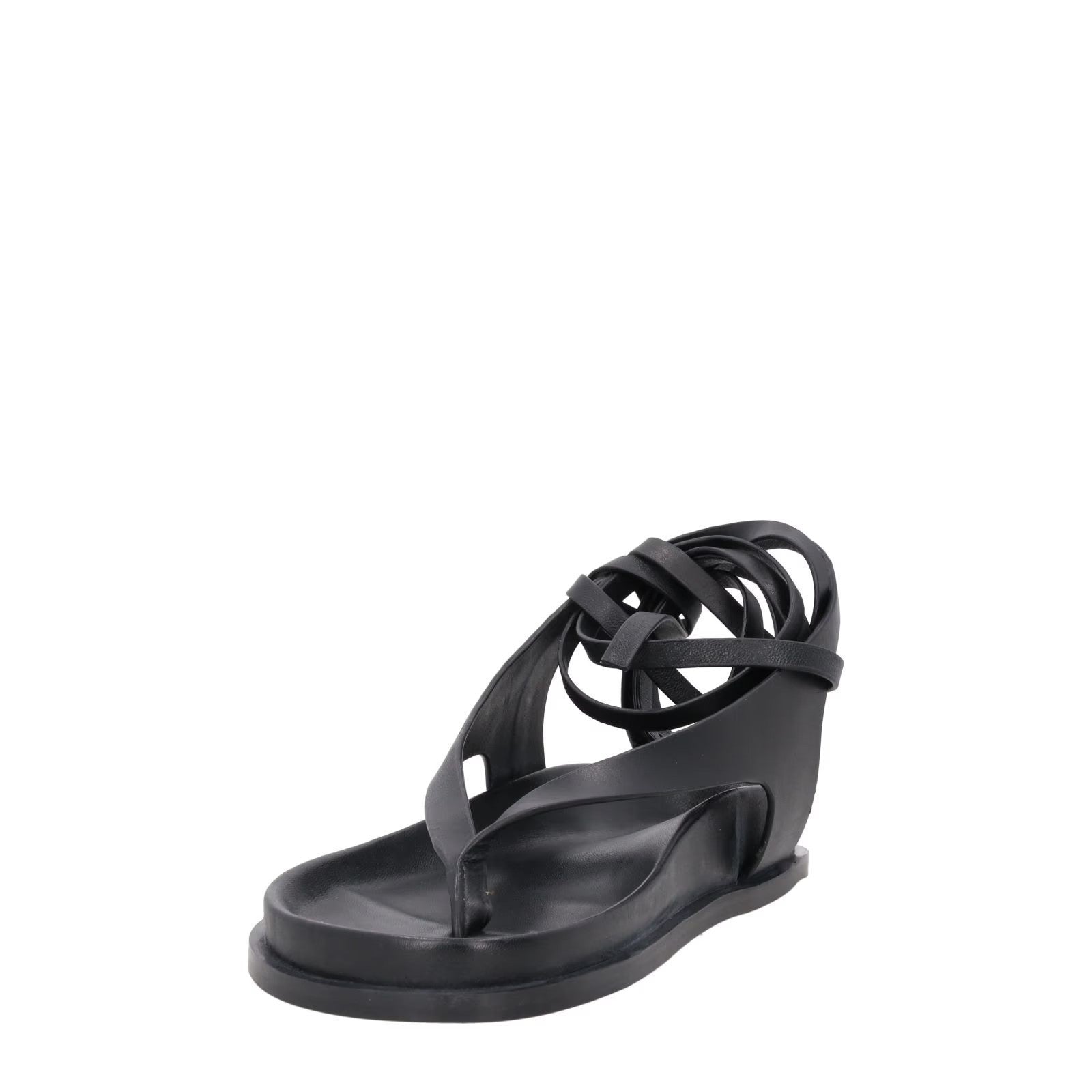 AEMERY Womens Shel Flat Thong Sandal Leather Black Ankle Tie Comfort UK 4 RRP157 — View 3