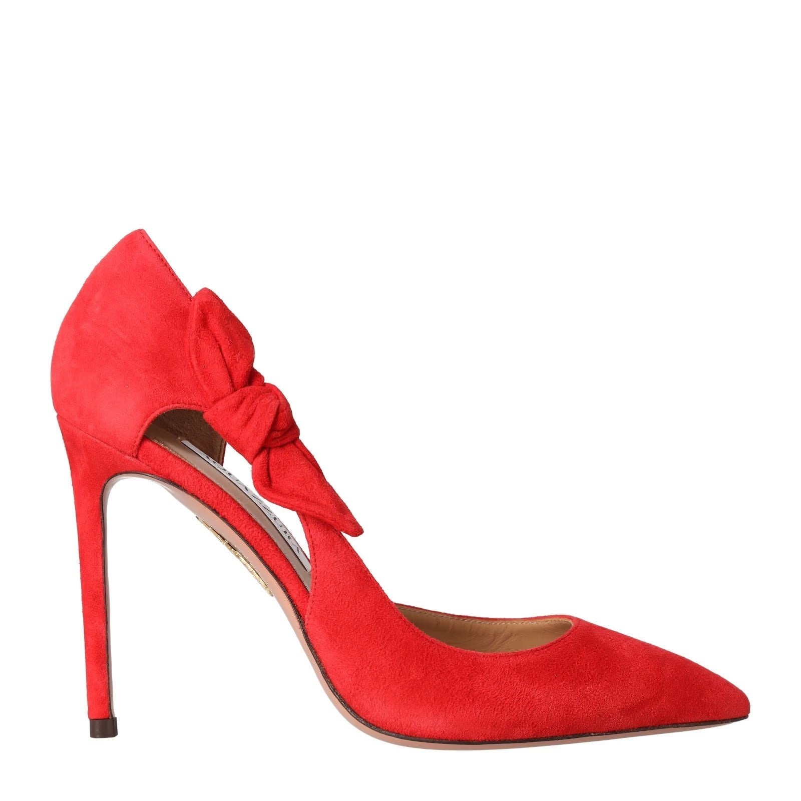 AQUAZZURA Womens Very Bow Tie Pump Red Suede Stylish Stiletto UK 4 RRP 652