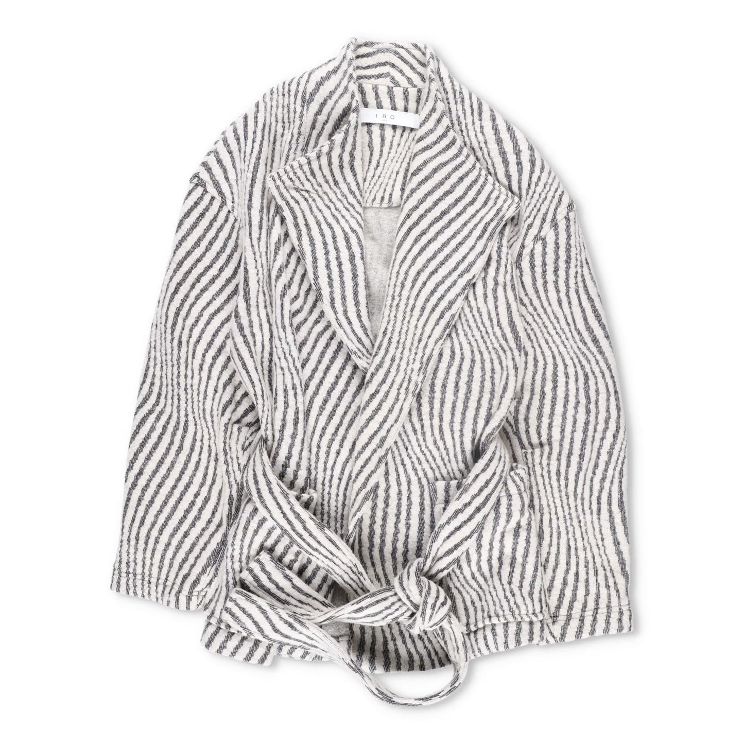 IRO PARIS Womens Kimono Jacket Wool Blend Grey White Striped Size 36 RRP 500