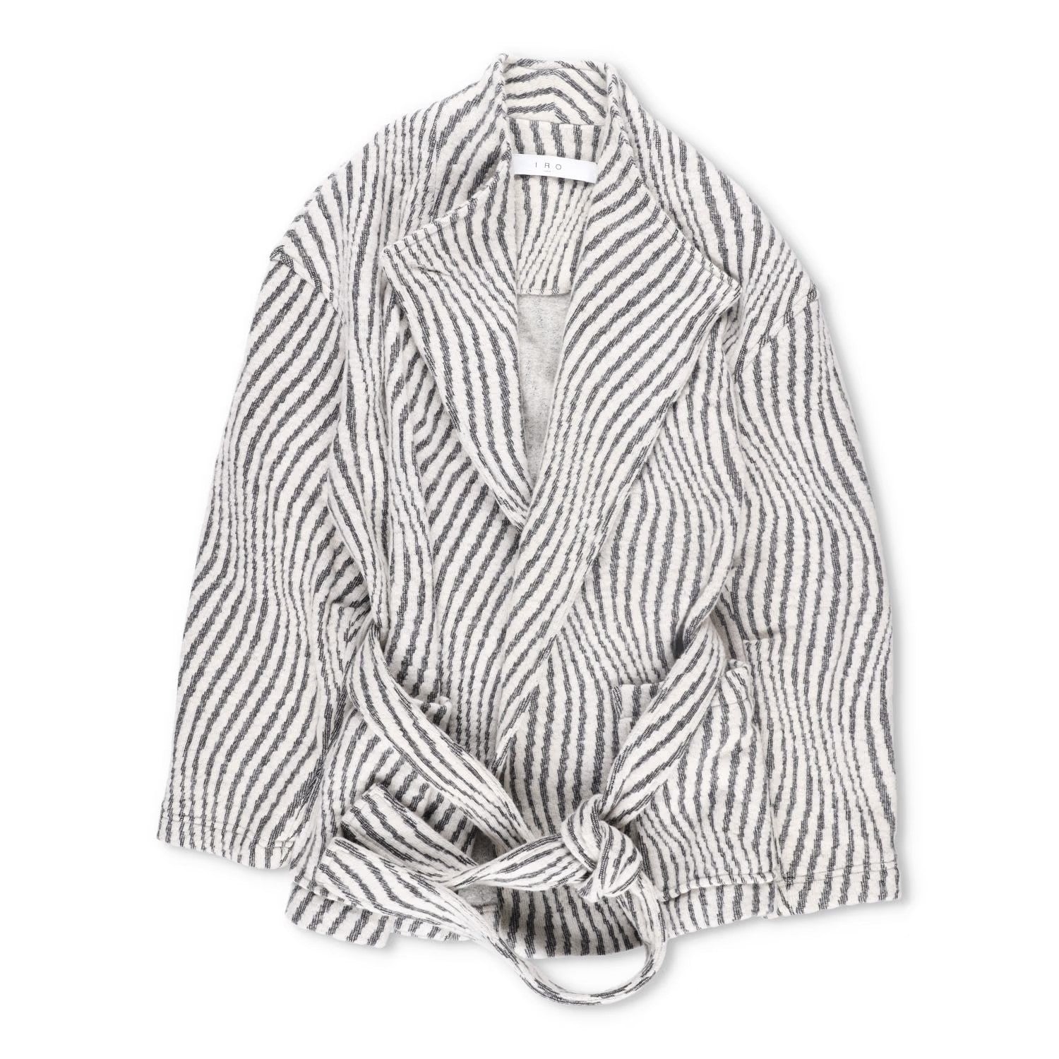 IRO PARIS Womens Kimono Jacket Wool Blend Grey White Striped Size 36 RRP 500