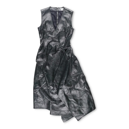 BOTTEGA VENETA Womens Midi Dress Sleeveless Side Drop Leather Black 42 RRP 5200 — View 2
