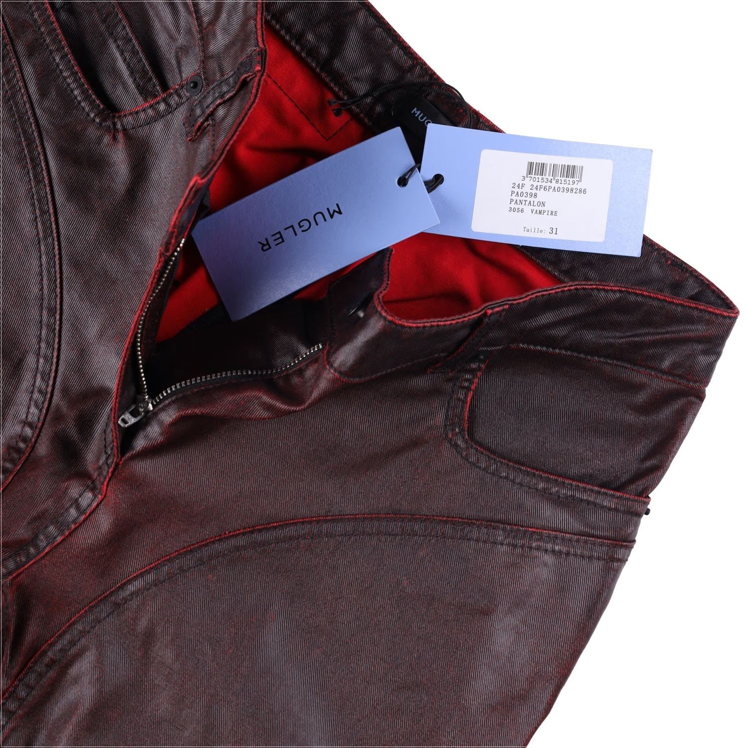 MUGLER Womens Jeans Flared Leg Denim Burgundy High Rise Size 40 RRP 770 — View 10