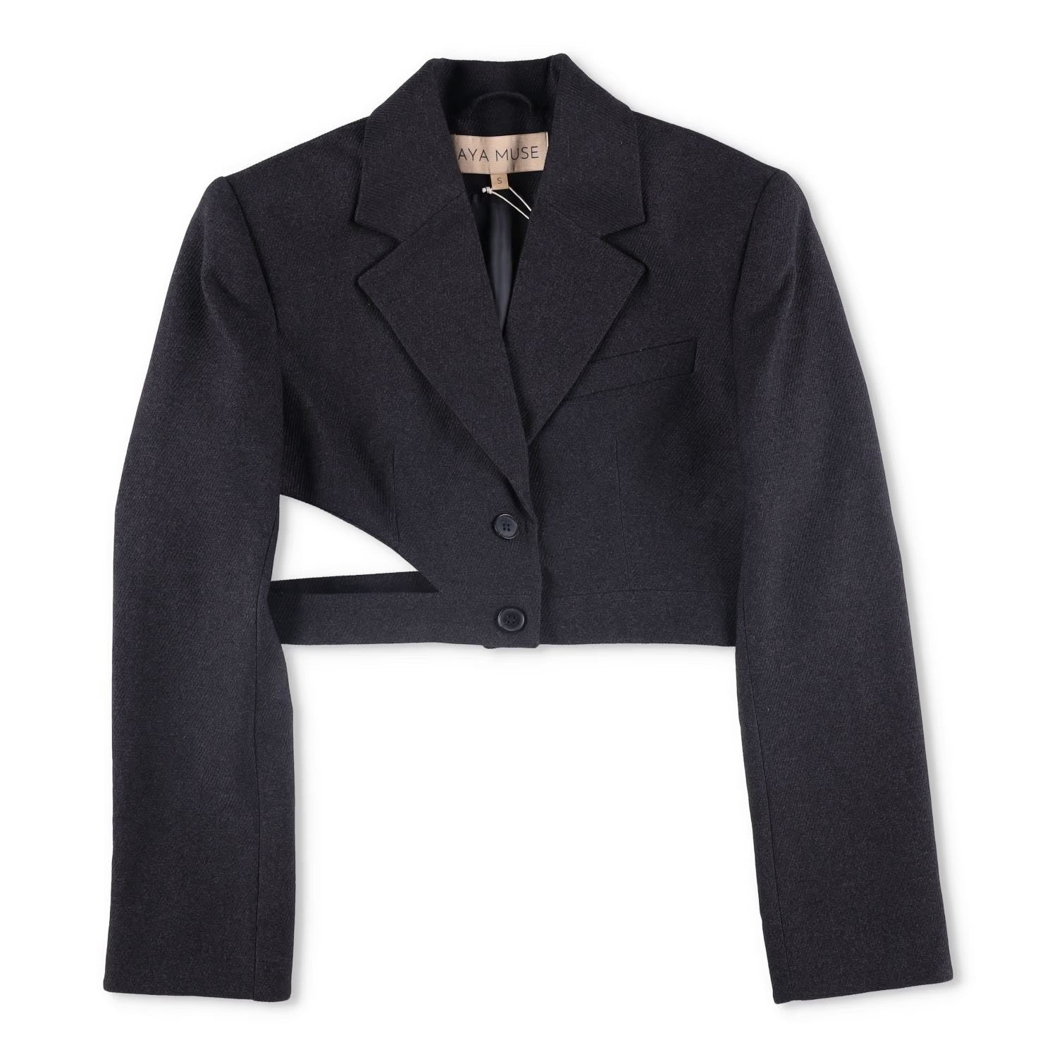AYA MUSE Womens Black Cropped Blazer Jacket Button Accents Size S RRP 999
