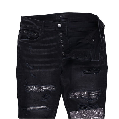 AMIRI Mens Vint Bandana Artpatch Skinny Jeans Black Embroidered Size 31 RRP 1290 — View 8