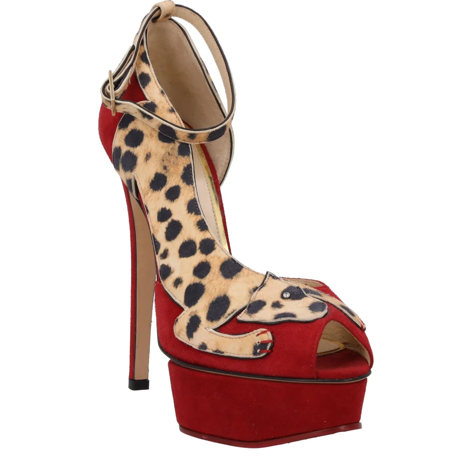 CHARLOTTE OLYMPIA Womens Leopardess Pump Suede Courts Red Comb 38 RRP 775 — View 2