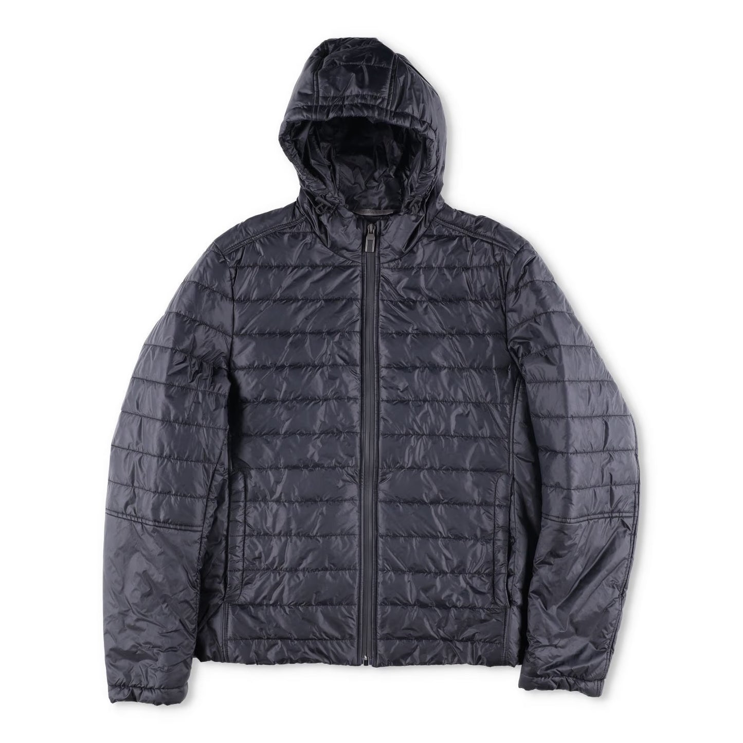 CANALI Mens Quilted Nylon Jacket Black Hooded Stand Up Collar Zip RRP 500