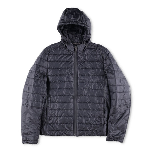 CANALI Mens Quilted Nylon Jacket Black Hooded Stand Up Collar Zip RRP 500