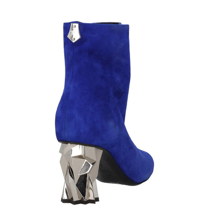 GIUSEPPE ZANOTTI Womens Ankle Boots Blue Leather Metallic Heel Zip UK 4 RRP 400 — View 6
