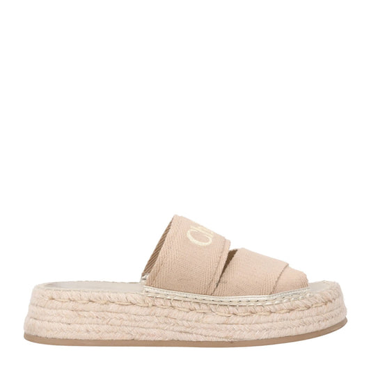 CHLOE Womens Mila Espadrille Flatform Slipper Beige Canvas Open Toe UK 5 RRP 462