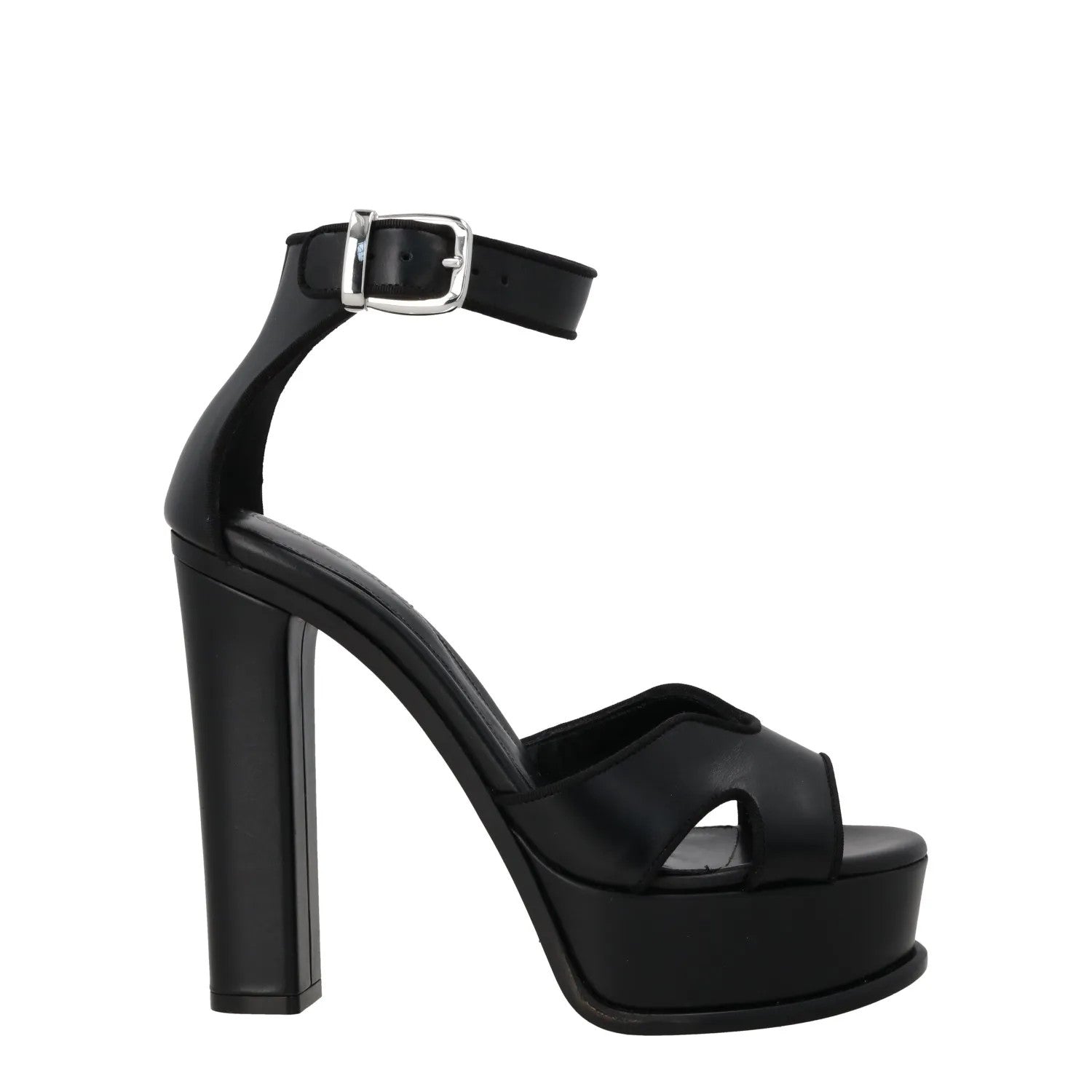 ALEXANDER MCQUEEN Womens Platform Sandal Leather Black High Heel UK 5.5 RRP 790