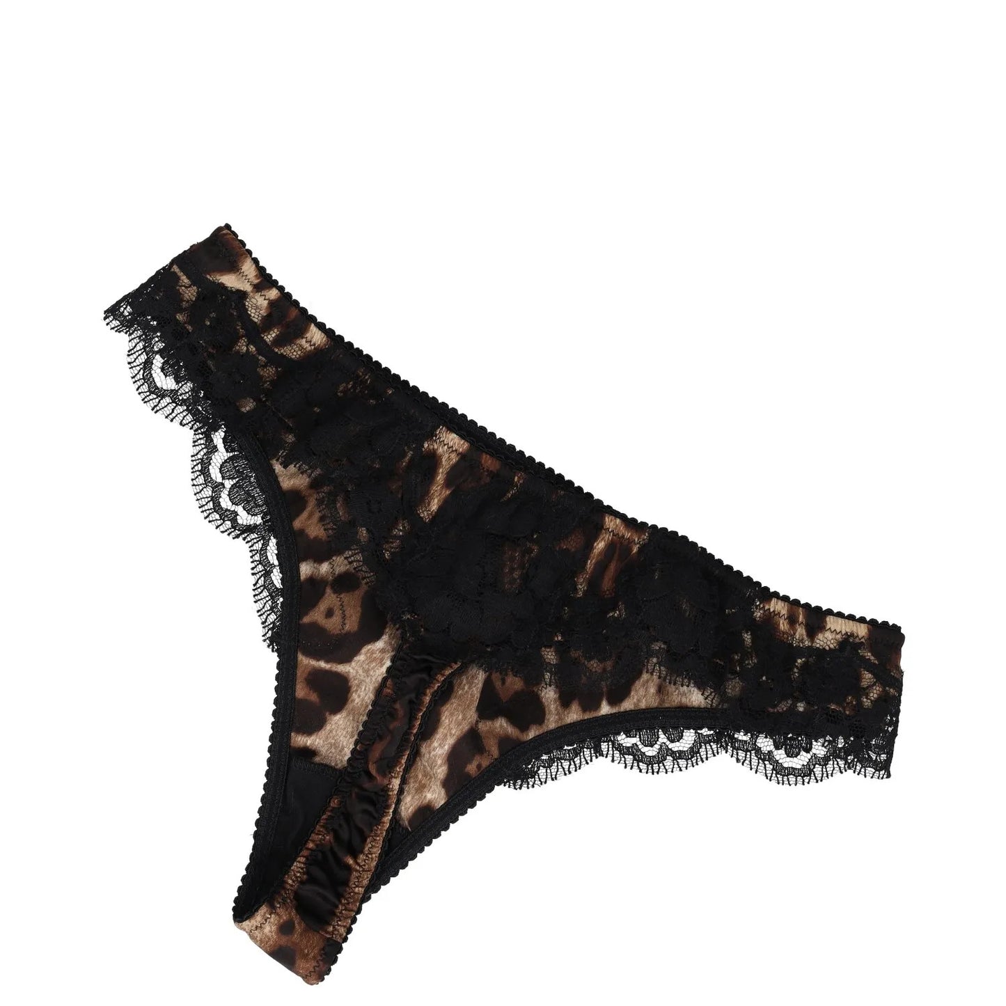 DOLCE & GABBANA Womens Thong Leopard Print Lace Inserts Knickers Brown XS RRP235 — View 4