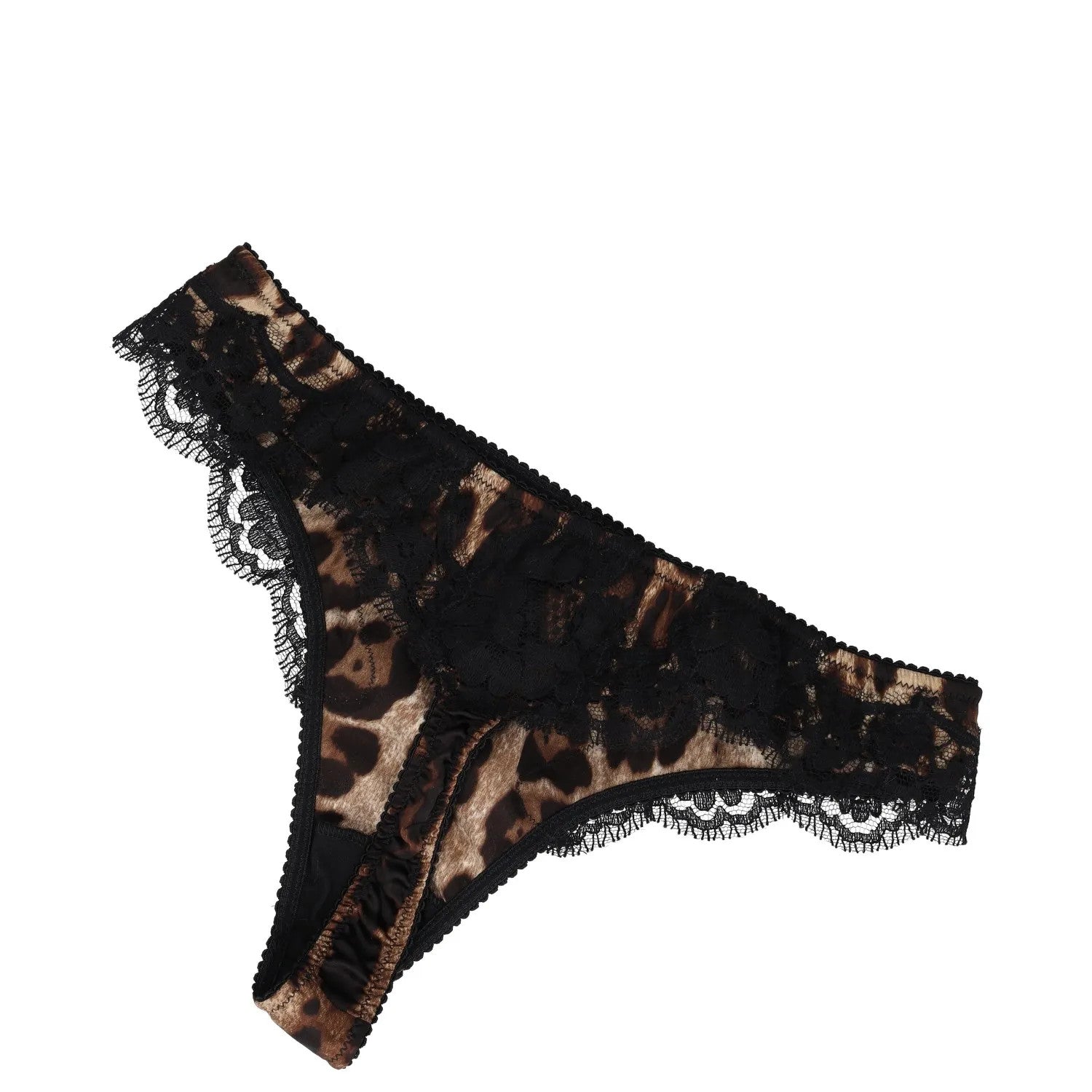 DOLCE & GABBANA Womens Thong Leopard Print Lace Inserts Knickers Brown XS RRP235 — View 4