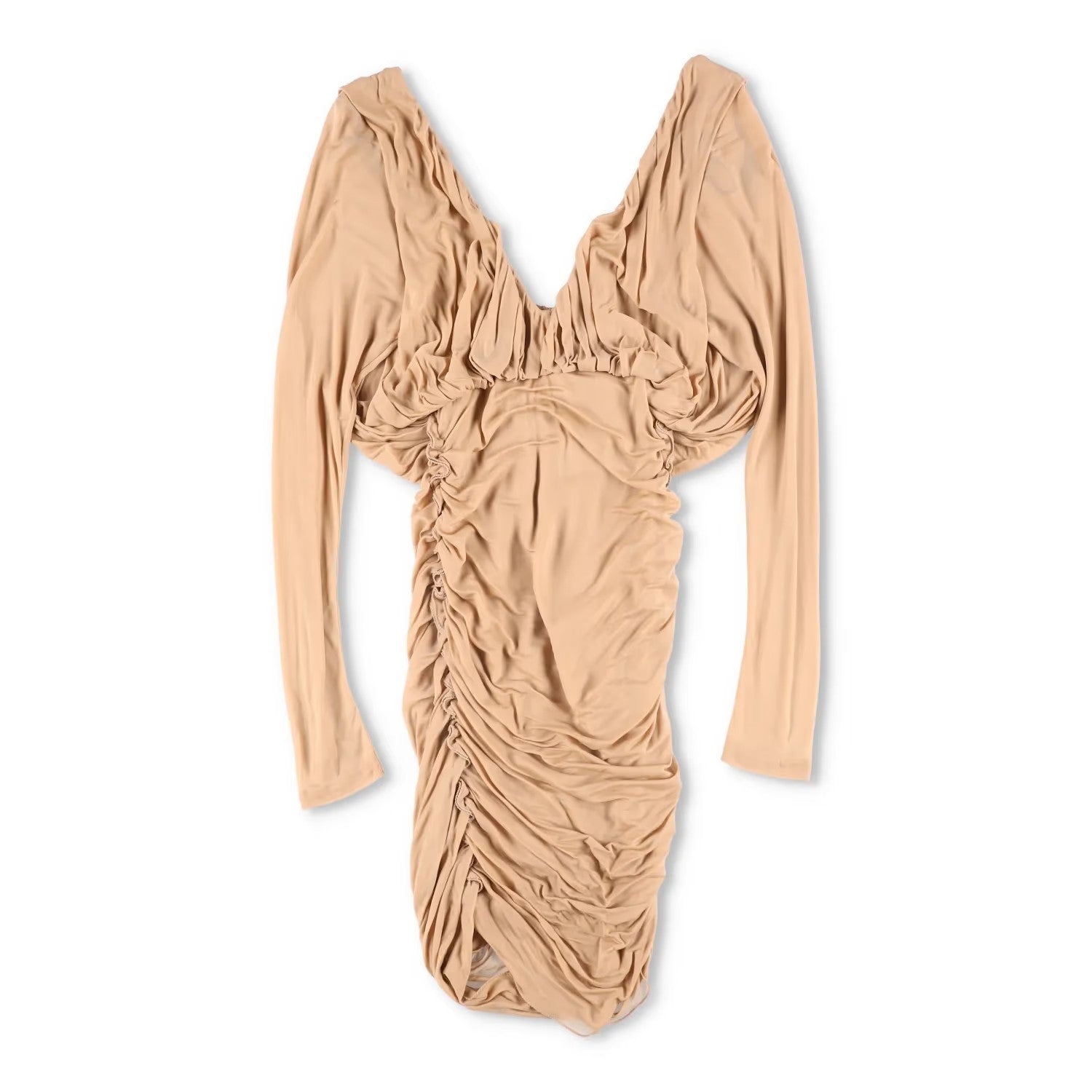 SAINT LAURENT Womens Slip Dress Mini V-Neck Long Sleeve Ruched Silk 34 RRP 2555 — View 2