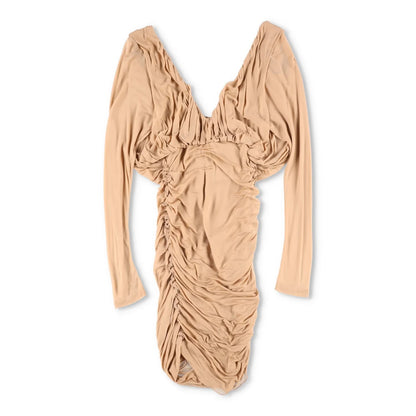 SAINT LAURENT Womens Slip Dress Mini V-Neck Long Sleeve Ruched Silk 34 RRP 2555 — View 2