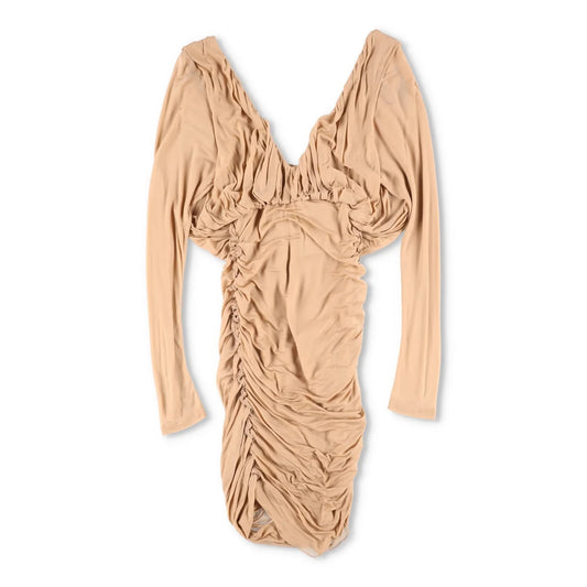 SAINT LAURENT Womens Slip Dress Mini V-Neck Long Sleeve Ruched Silk 34 RRP 2555 — View 2