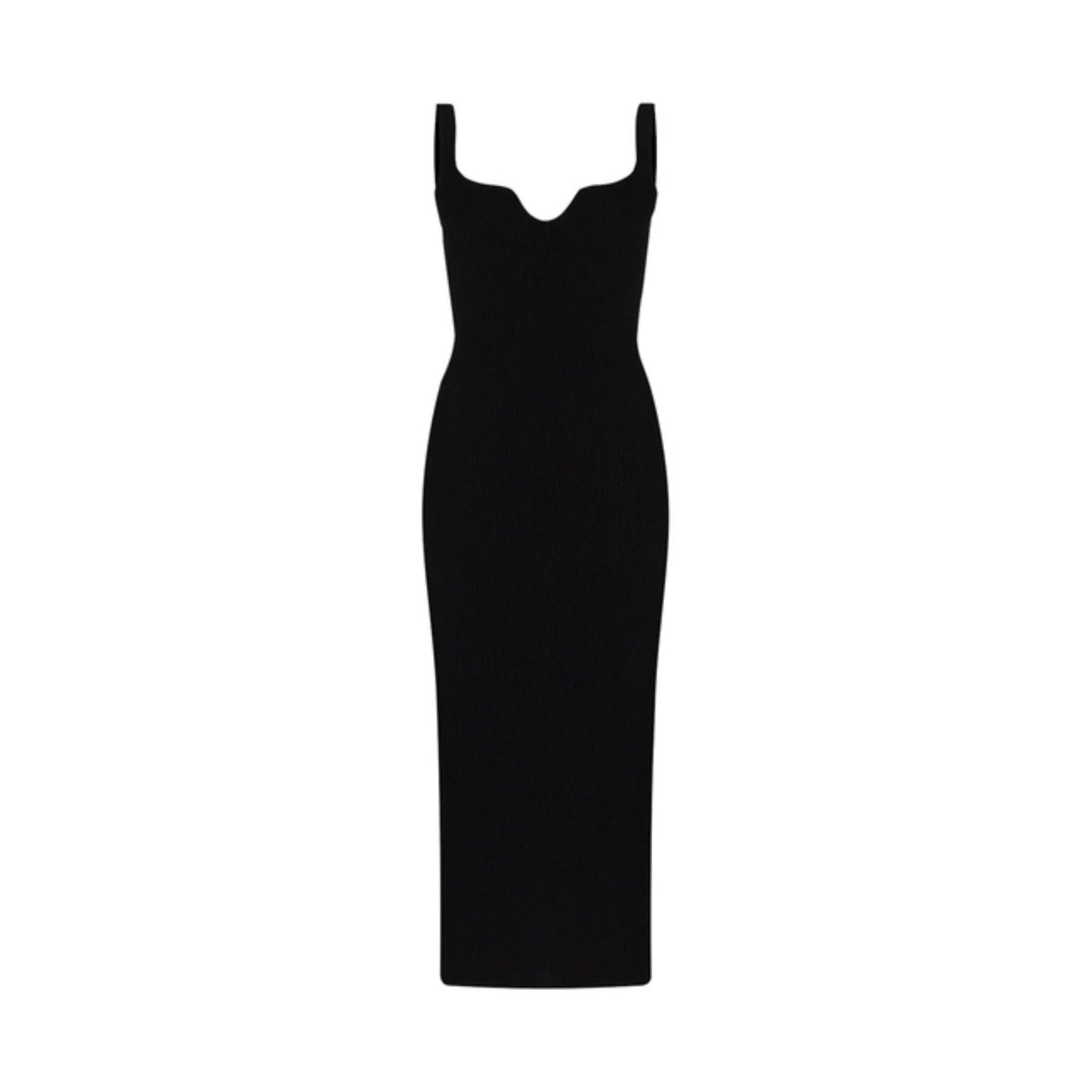 KHAITE Womens Nina Strappy Sweethear Neck Rib Knit Midi Dress Black XL RRP 1050