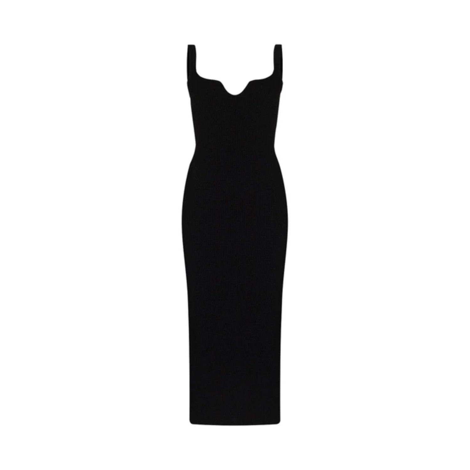 KHAITE Womens Nina Strappy Sweethear Neck Rib Knit Midi Dress Black XL RRP 1050