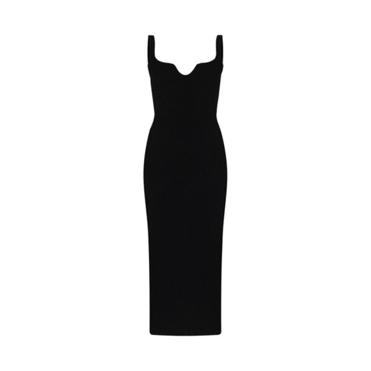 KHAITE Womens Nina Strappy Sweethear Neck Rib Knit Midi Dress Black XL RRP 1050