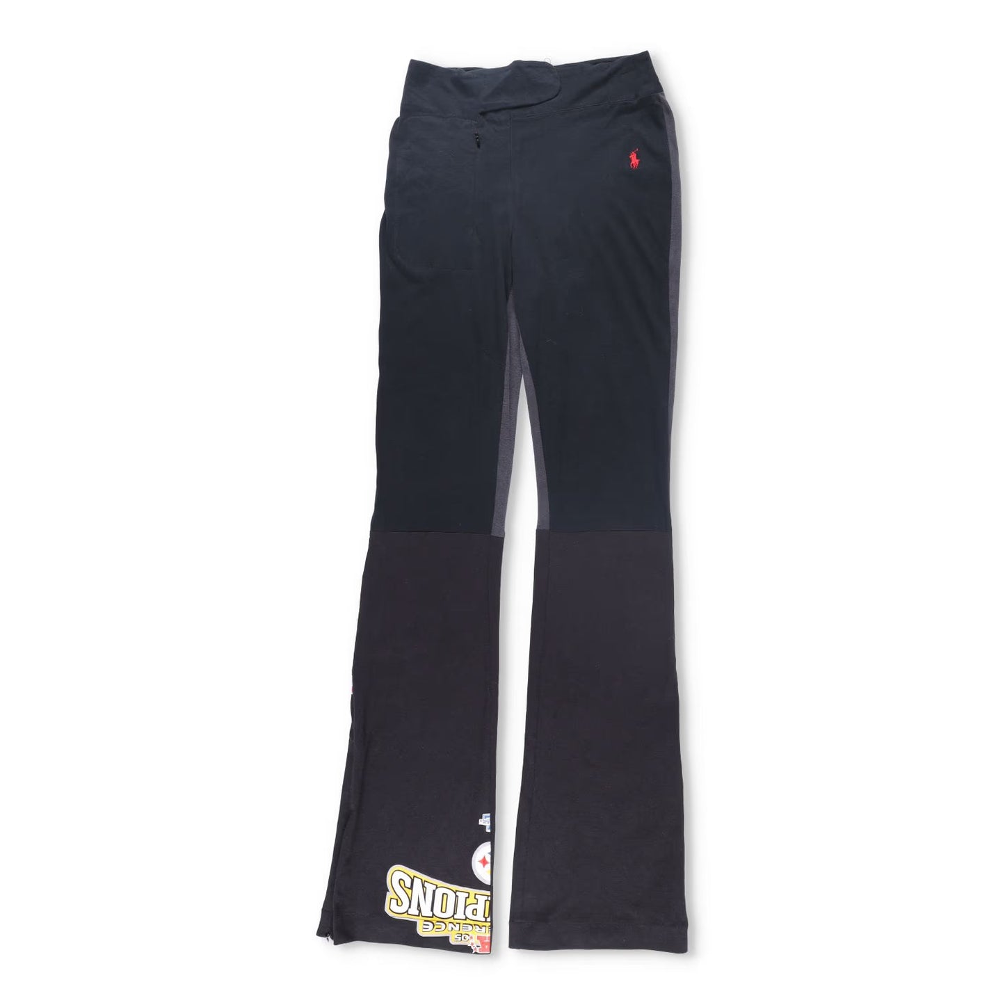 CONNER IVES Womens Flared Joggers Mixed Vintage Fibre Black Logo Size L RRP 250