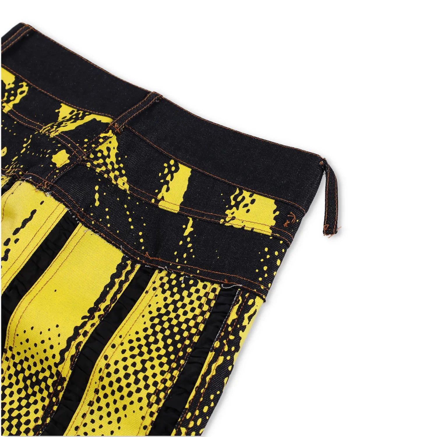 FEBEN Womens Charriot Biker Skirt Yellow Denim Button Striped Knee 34 RRP 1235 — View 7
