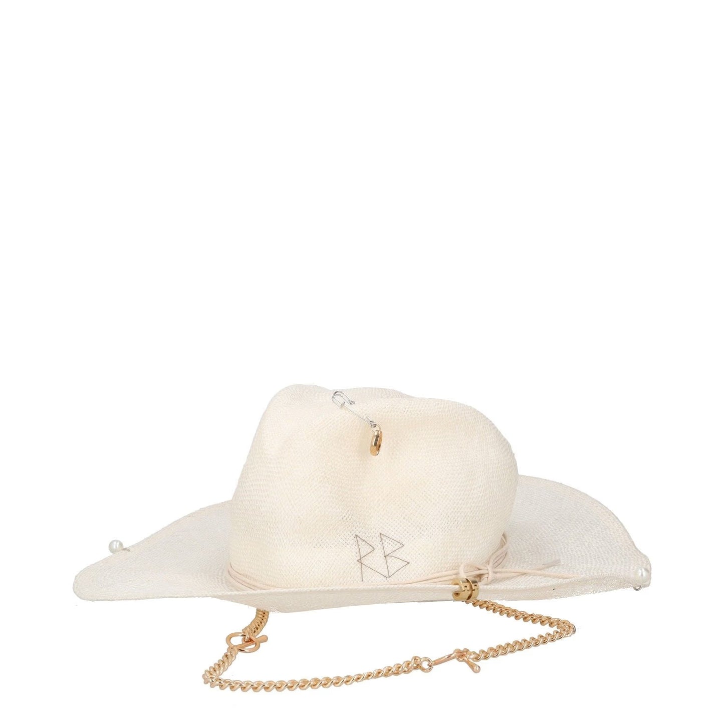 RUSLAN BAGINSKIY Womens Fedora Hat Chain Strap Neutrals Fedoras Size M RRP 345