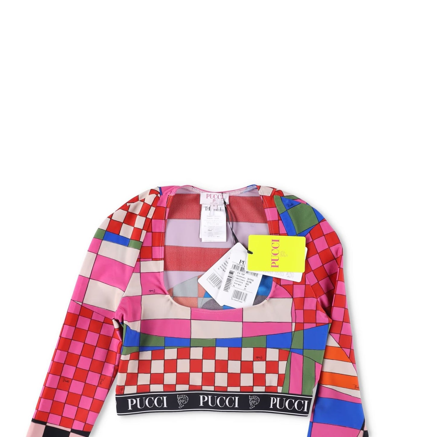 EMILIO PUCCI Womens Lycra Scoop Neck Top Cropped Multicoloured Geo M RRP 305 — View 2