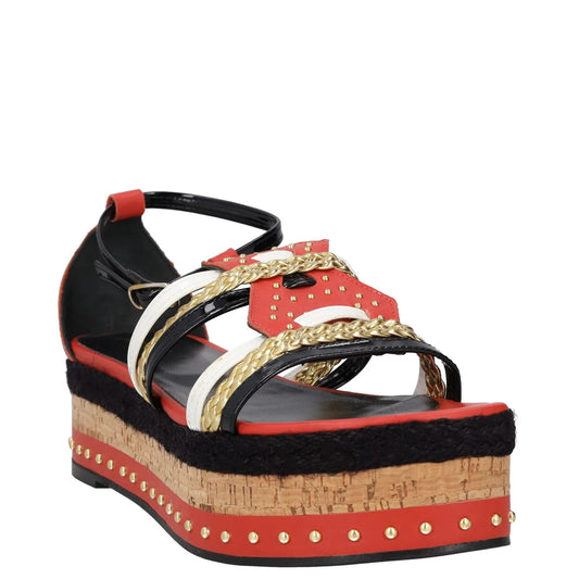 JUST CAVALLI Womens Strappy Sandals Black Red Beige Leather Wedge UK 7 RRP 200 — View 2
