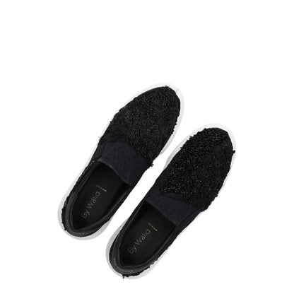 BY WALID Womens Flat Shoes Slip On Black Leather White Sole UK 11 RRP 720 — View 8