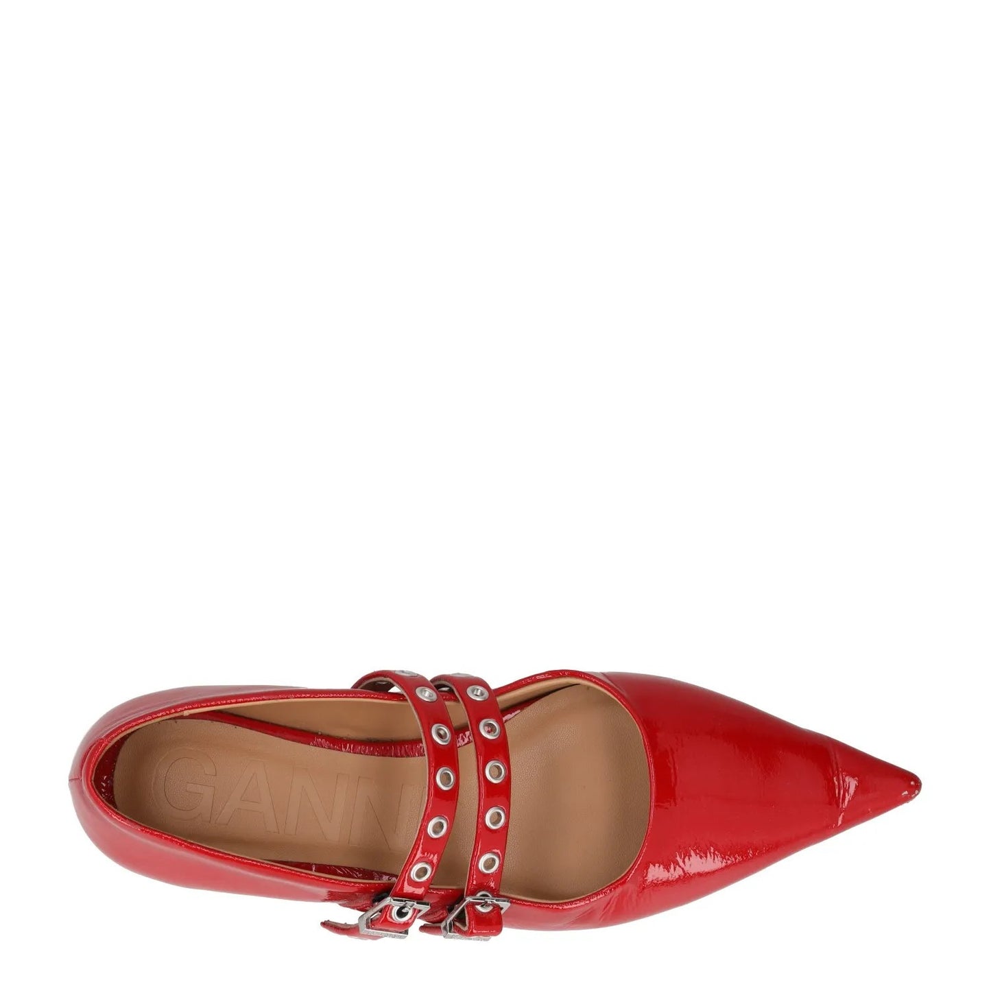 GANNI Womens Mary Janes Flat Red Leather Pointy Toe Double Strap UK 4 RRP 275 — View 7