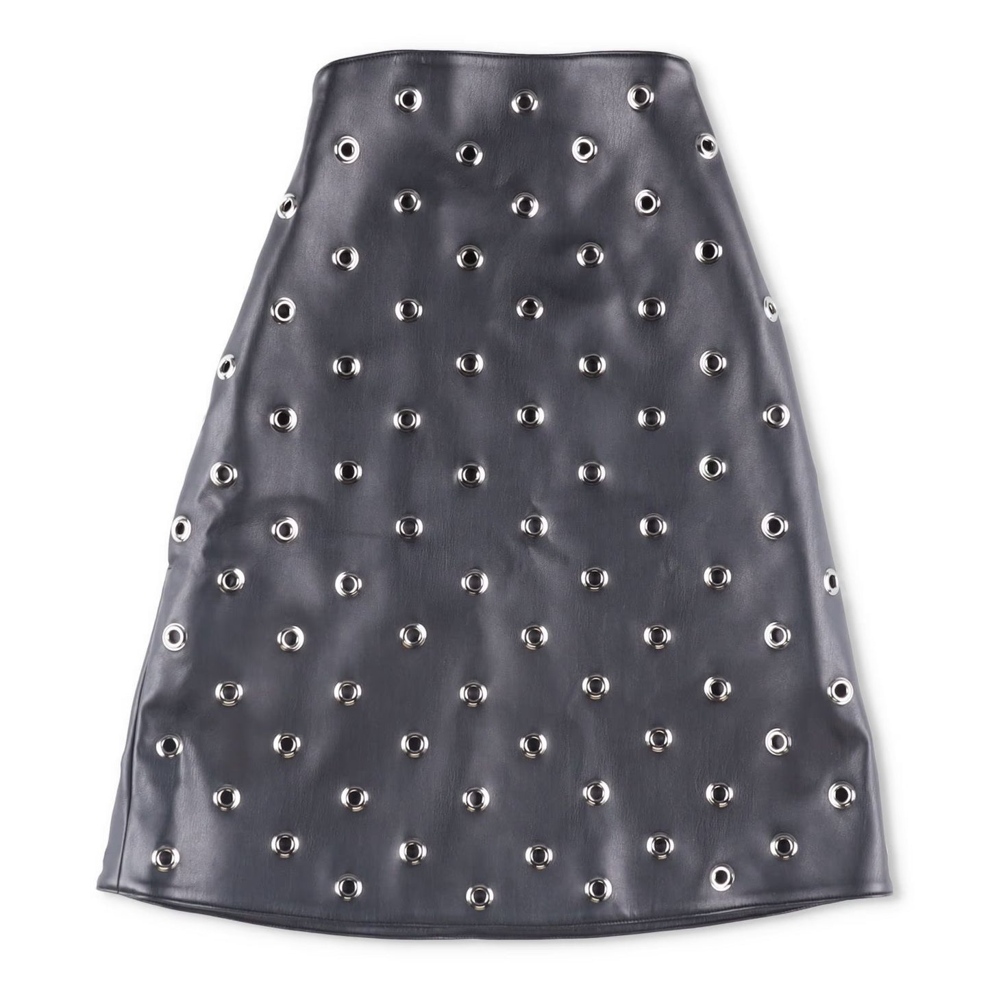WE11DONE Womens Leather Skater Skirt Black Eyelet Accents Midi Size XS RRP 395