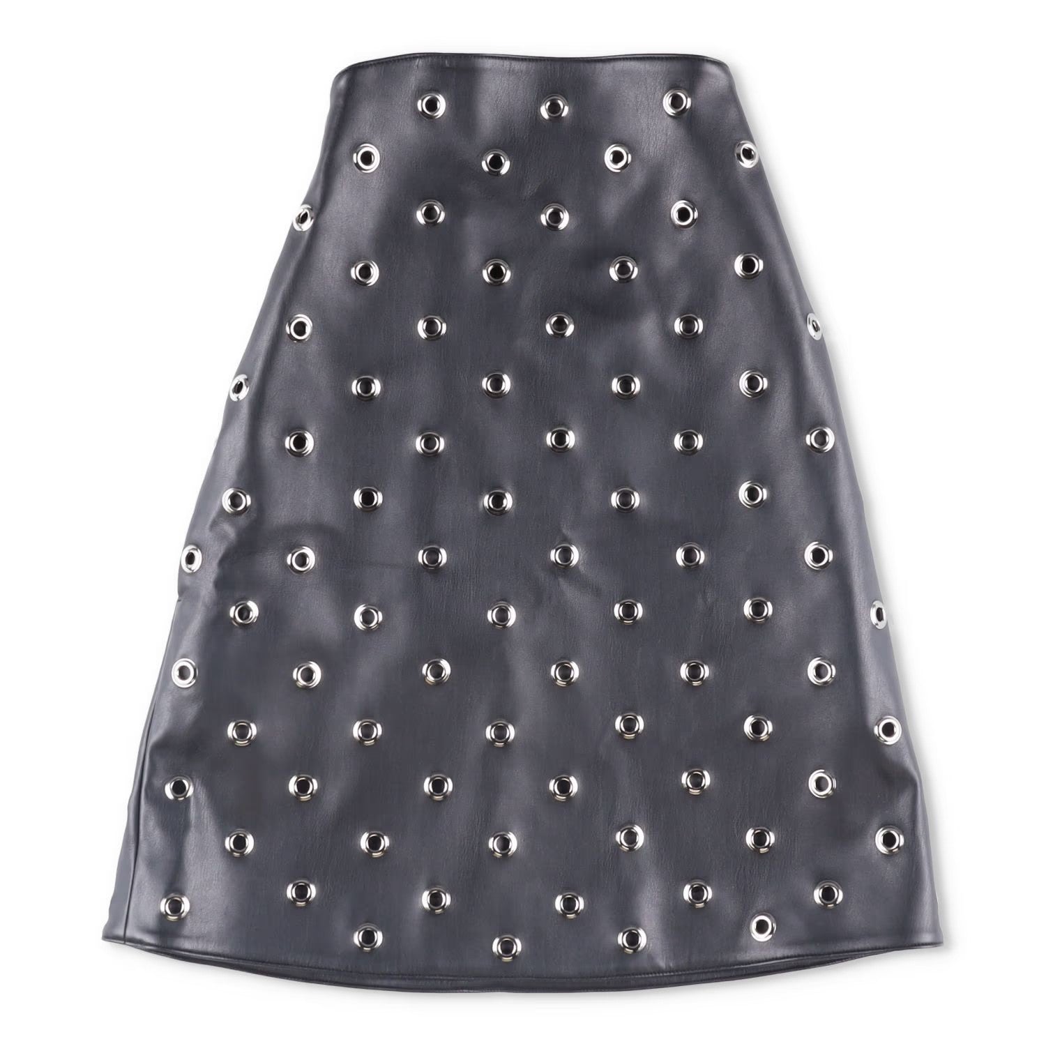 WE11DONE Womens Leather Skater Skirt Black Eyelet Accents Midi Size XS RRP 395