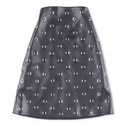 WE11DONE Womens Leather Skater Skirt Black Eyelet Accents Midi Size XS RRP 395