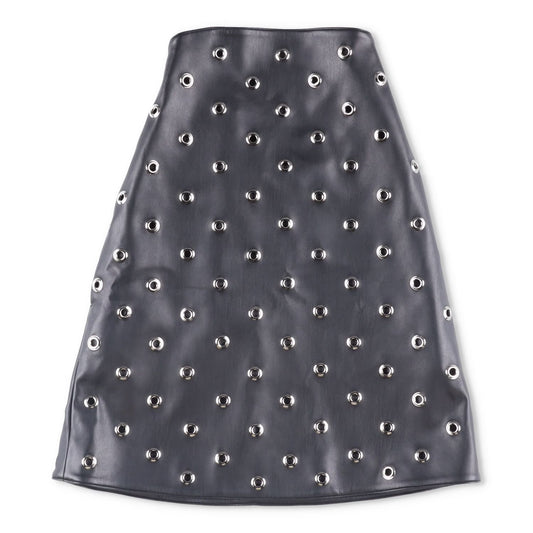 WE11DONE Womens Leather Skater Skirt Black Eyelet Accents Midi Size XS RRP 395