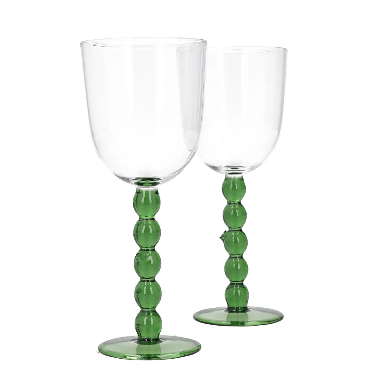 MAISON BALZAC Wine Glasses Glass Clear Green Stem Two Piece One Size RRP 50 — View 3