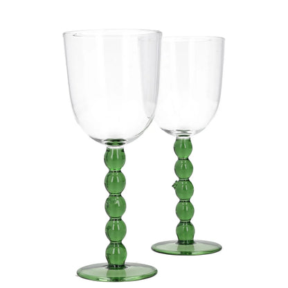 MAISON BALZAC Wine Glasses Glass Clear Green Stem Two Piece One Size RRP 50 — View 3