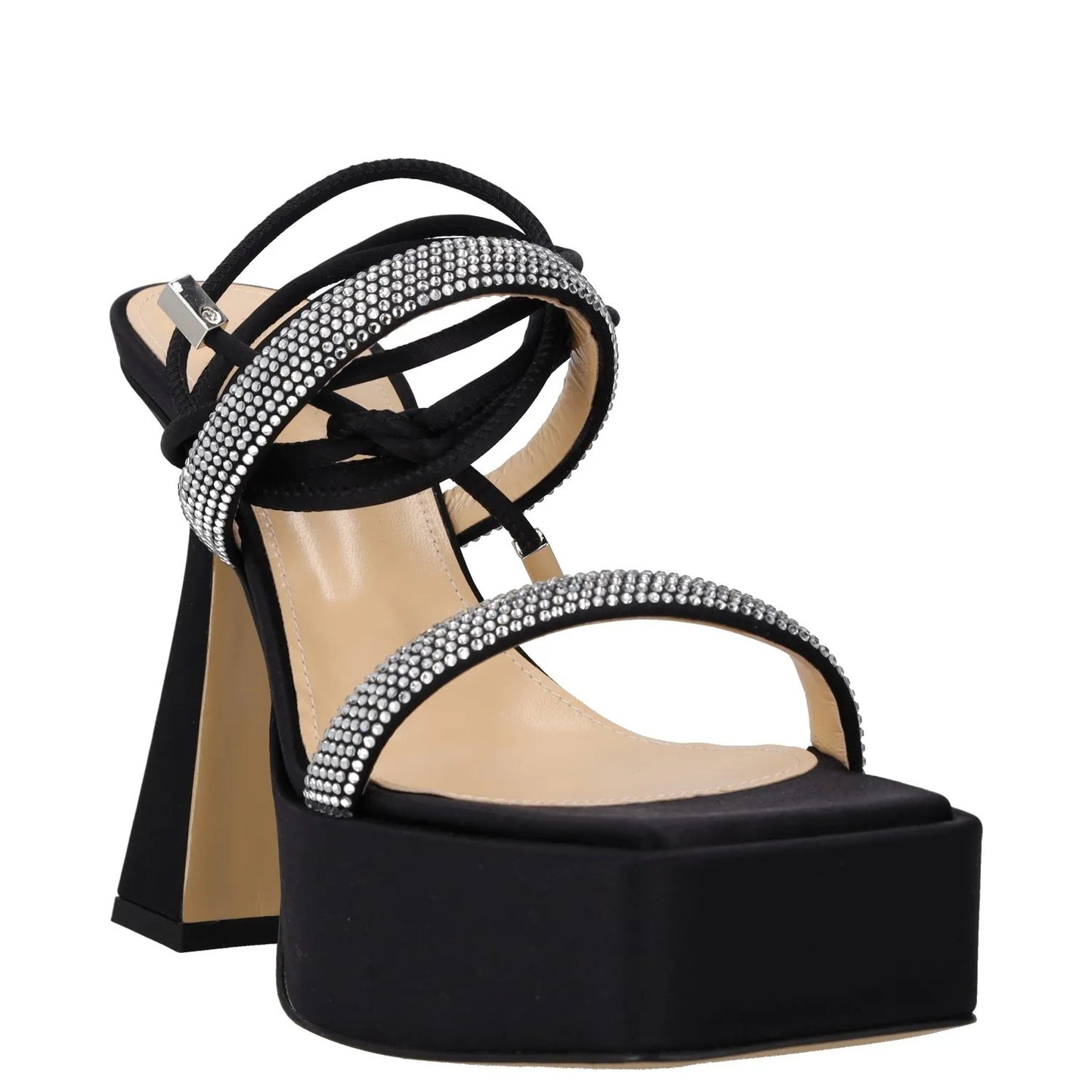 MACH & MACH Womens Platform Heels Black Rhinestone Strappy Open Toe UK 4 RRP 600 — View 2