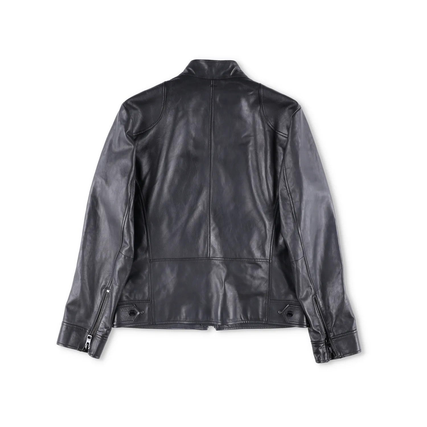 BOSS Mens Leather Biker Jacket Black Zip Closure Stand-Up Collar Size 52 RRP 450 — View 9