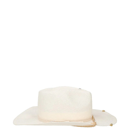 RUSLAN BAGINSKIY Womens Pierced Chain Strap Fedora Hat White Size L RRP 400 — View 6