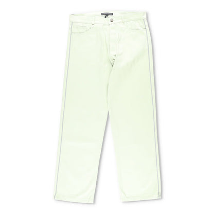 ROBYN LYNCH Mens Piping Jeans Green Straight Denim Mid Rise Logo Button L RRP390