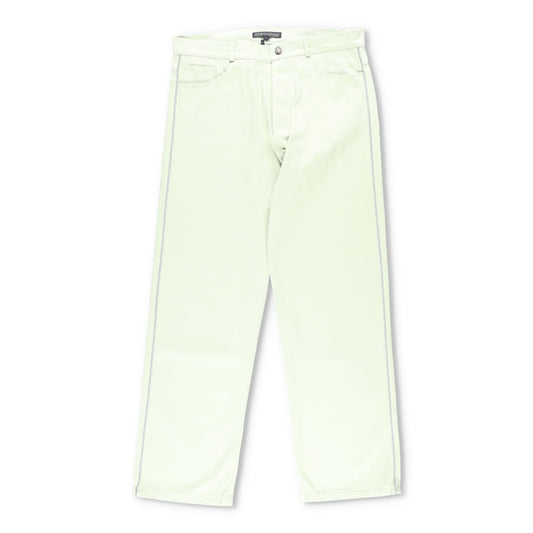 ROBYN LYNCH Mens Piping Jeans Green Straight Denim Mid Rise Logo Button L RRP390