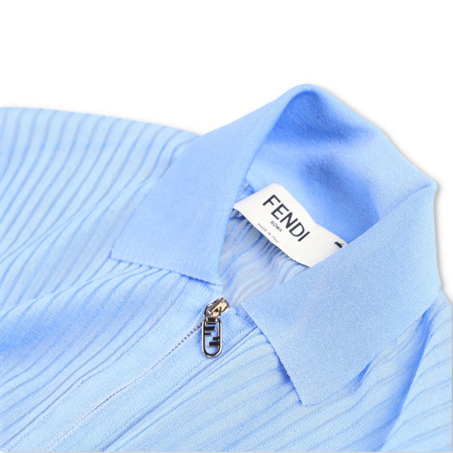 FENDI Womens Maxi Dress Collar Neck Long Sleeve Mesh Ribbd Silk Blue 40 RRP 2380 — View 9