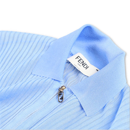 FENDI Womens Maxi Dress Collar Neck Long Sleeve Mesh Ribbd Silk Blue 40 RRP 2380 — View 9
