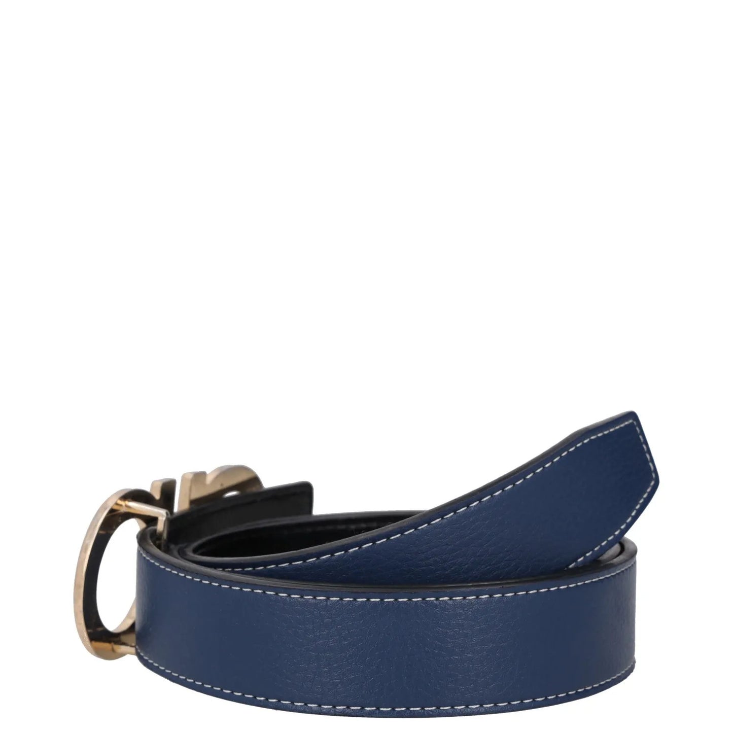 SALVATORE FERRAGAMO Womens Belt Blue Leather Gold Buckle Size 46 RRP 350 — View 3