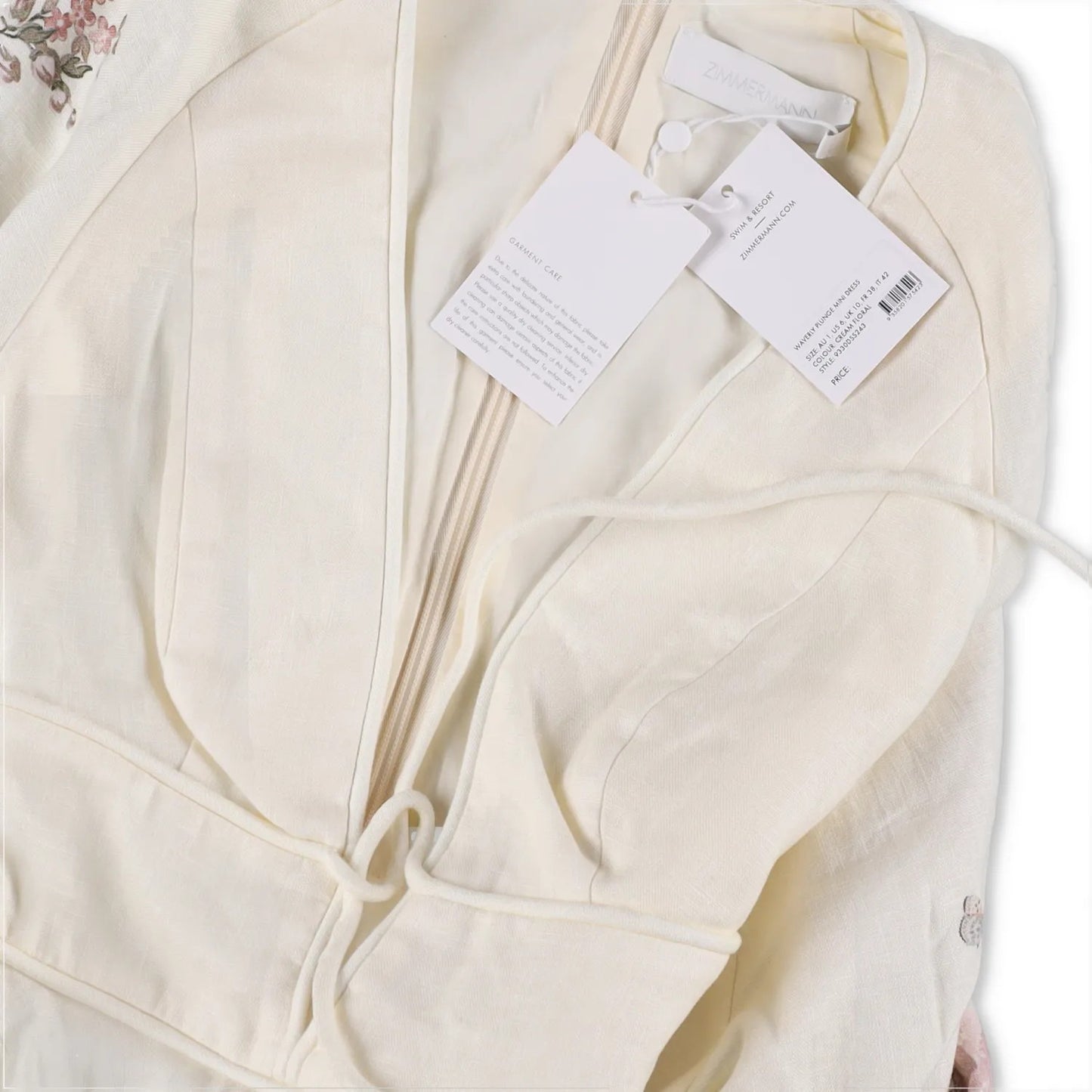 ZIMMERMANN Womens Waverly La Plunge Floral Print Mini Dress Cream UK10 RRP 775 — View 7