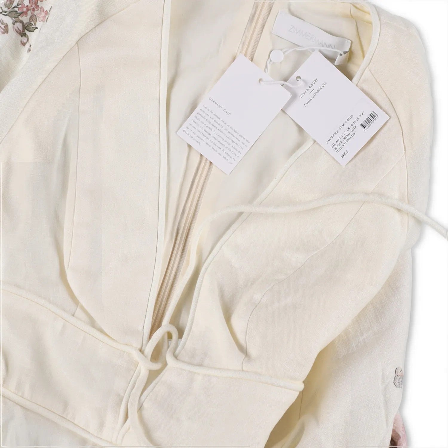 ZIMMERMANN Womens Waverly La Plunge Floral Print Mini Dress Cream UK10 RRP 775 — View 7